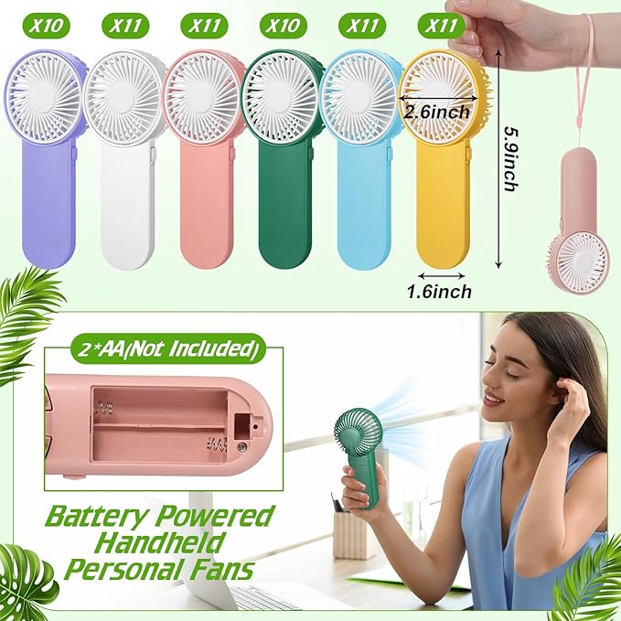 Sumind 64 Pcs Small Personal Portable Fan Mini Handheld Bulk 1 Speed Electric Cute Battery Powered for Neck Lash Makeup Women Men Travel Camping Indoor Outdoor Summer (6 Colors)