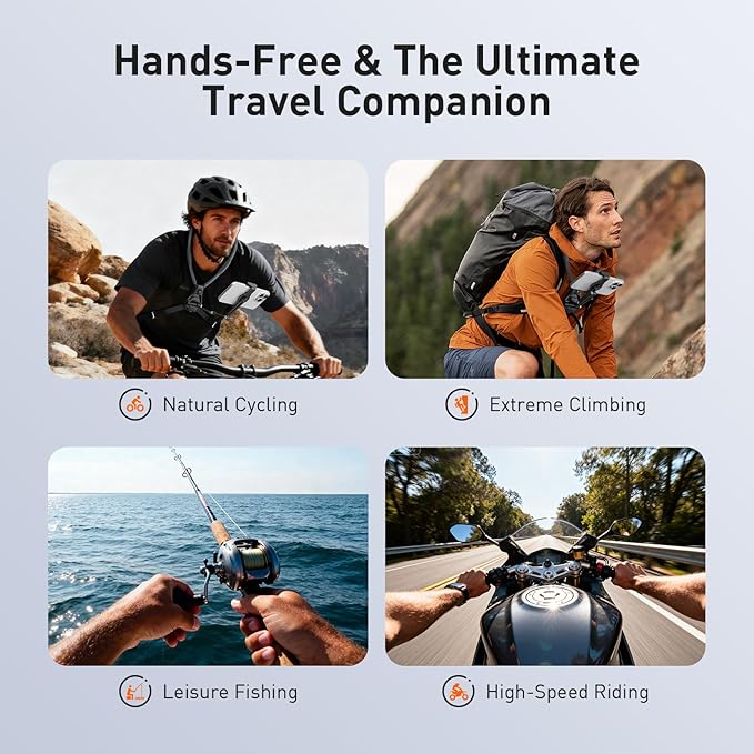 AMAZEAR Hands-Free Neck Mount for Phone & Action Camera - Adjustable Neckband Holder for iPhone, Android, POV Vlog Recording with Secure QR Magnetic Base, Elastic Anti-Shake Chest Strap