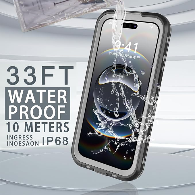 for iPhone 16e Case Waterproof, [Shockproof] [Dustproof] [IP68 Waterproof] Full-Body Hard Case Built-in [Lens Screen Protection] for Diving Case (Black, for iPhone 16e 6.1in)