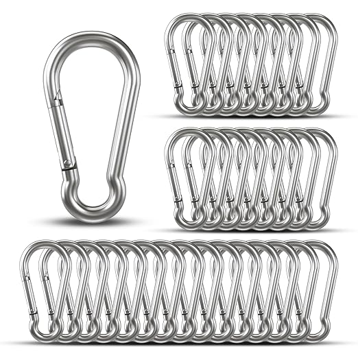 Small Carabiner Clip Hooks, 32pcs 1.57 inch Carabiners Heavy Duty, Galvanized Iron Spring Snap Hook Fits Camping Hiking, Metal Clips for Keychain Keys Rings