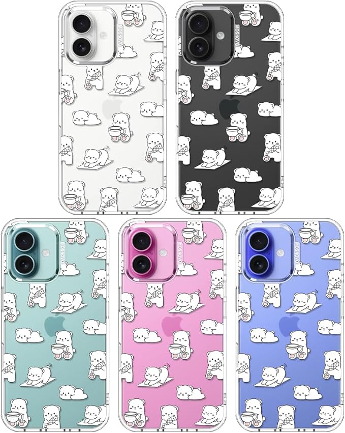 MOSNOVO for iPhone 16 Case, Shockproof Military-Grade Protection 6.6ft Drop Tested, Clear Phone Case for iPhone 16, Cozy Bear Days Design