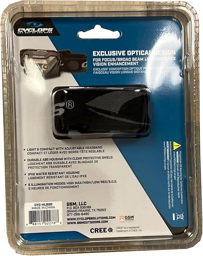Cyclops HL500 Headlamp | Tactical Durable Lightweight Compact Adjustable Headband Weather Resistant IPX6 Bright LED 500 Lumen Head Flashlight | AAA Batteries Included