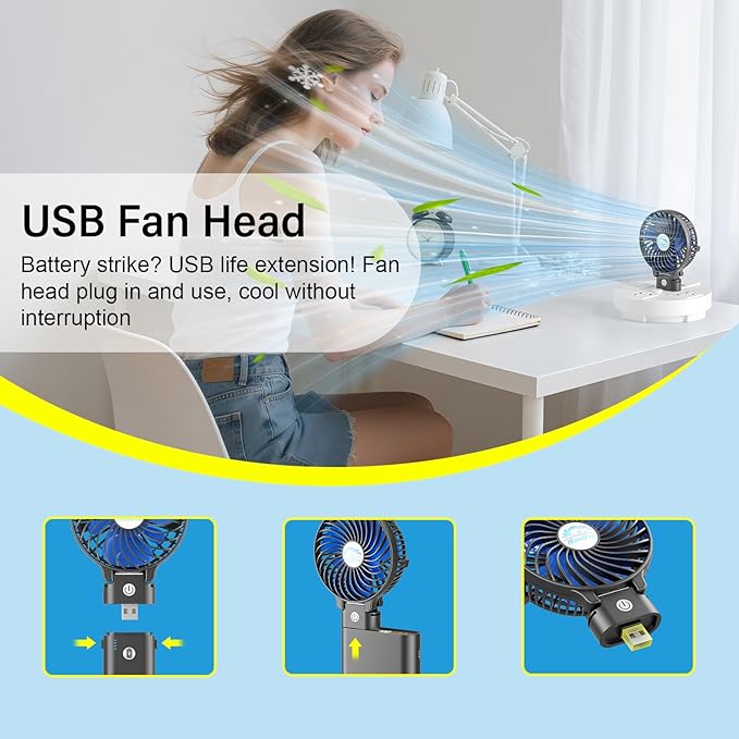 HandFan 10400mAh Powerful Handheld Fan, 40Hrs Long-Lasted Hand Fan Rechargeable, Mini Personal Fans Foldable, Heavy Duty Battery Fans Portable for Travel Beach Concerts Cruise Makeup(Blue Blade)