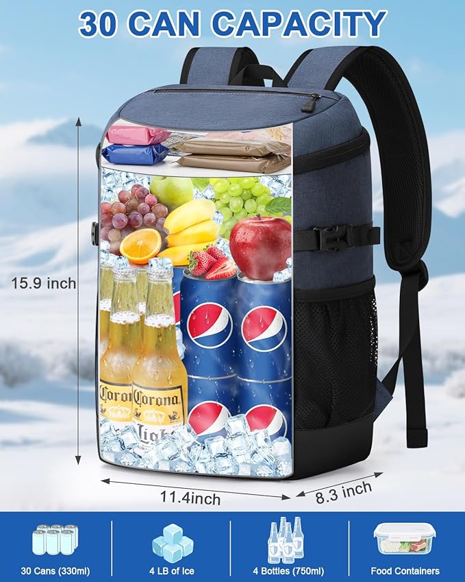 Pritent Cooler Backpack for Men Women Insulated Waterproof Backpack Cooler Leak Proof Cooler Bag Lightweight Lunch Backpack for Camping Beach Travel Picnic