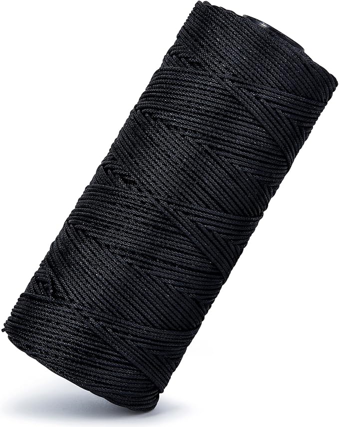 HONGDA Braided Tarred Bank Line Braided Nylon Twine, 789 Feet #12 Bank Line, Black Tarred String 1.2mm for Gardening, Construction, Gear Tying, Jungle Survival, Trotline