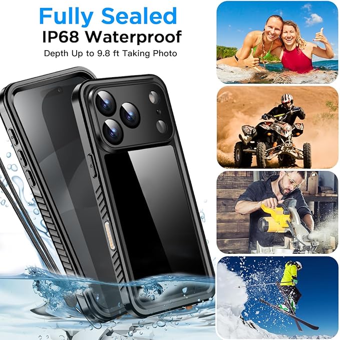 AICase Compatible with iPhone 17 Pro Case Waterproof, Clear Water Proof Built-in Screen Protector Shockproof Dustproof Snowproof Full Body Rugged Underwater Phone Case with Lanyard