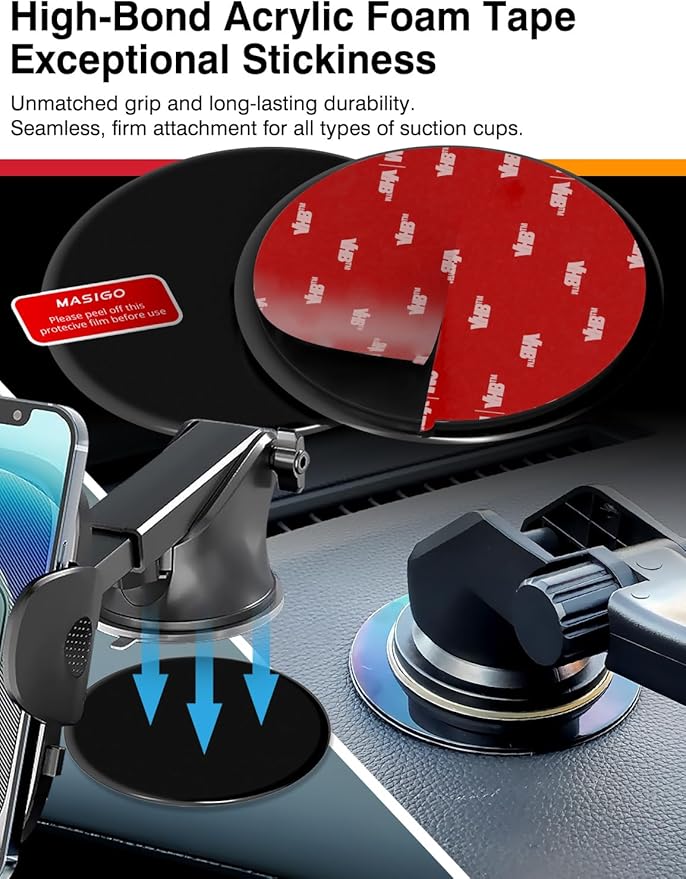 Dashboard Adhesive Mounting Disk Set for Suction Cup Car Mounts – 3.15" (80mm) Flat Surface Pad for Phone Holder & GPS – Strong Hold on Curved Dashboards – Includes 2 Disks & 2 Replacement Pads