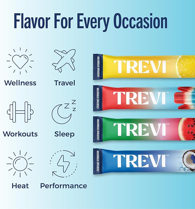 TREVI™ Everyday Sugar Free Electrolytes - Essential Drink Mix Hydration Powder Packets - 20 Count - Favorites Variety Pack - Watermelon, Summer Bombsicle, Ocean Splash, Lemonade