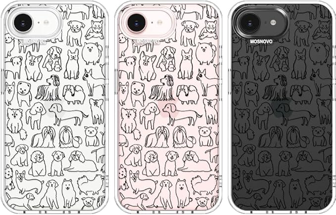 MOSNOVO for iPhone 17e Case/iPhone 16e Case, Shockproof Military-Grade Protection 6.6ft Drop Tested, Clear Phone Case for iPhone 16e / iPhone 17e, Doodle Dog Design