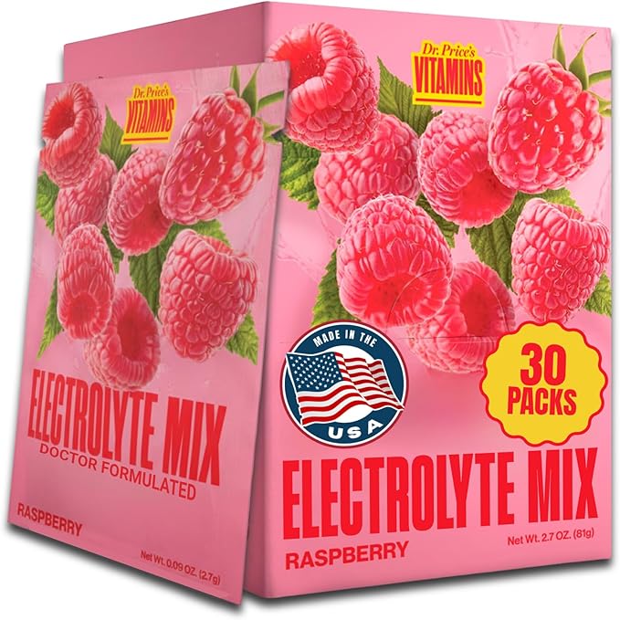Dr. Price’s Electrolytes Hydration Powder Packets – Raspberry, 30 Packs | Sugar Free Electrolyte Drink Mix, 72+ Trace Minerals, Manganese | Keto Electrolytes, Vegan, Doctor-Formulated, Made in USA