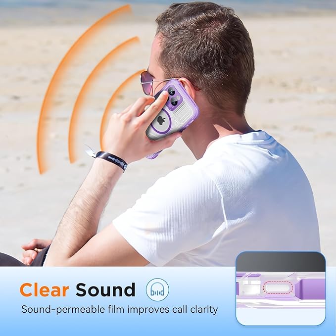 WIFORT for iPhone 16 Pro Waterproof Case, [IP68 Underwater] [Blue Light Filter Lens] [15FT Military Shockproof], Fit for Magsafe Full Body Magnetic Frosted Phone Case with Lanyard, 6.3" Purple
