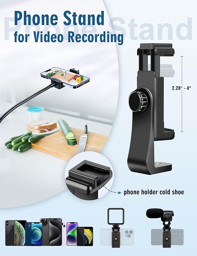 Nineigh Phone Tripod, 85" Tripod for Cell Phone iPhone with Gooseneck, Aluminum Tripods Stand for Video Recording Photo Vlog, Travel Cellphone Tripod with Remote Compatible with iPhone Android
