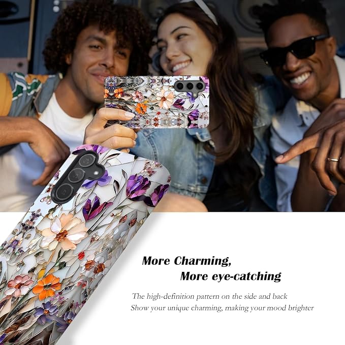 Compatible for Samsung Galaxy A36 5G Case, Dual Layer Heavy Duty 2 in 1 Shockproof Protective Phone Case,Marble Pressed Flowers