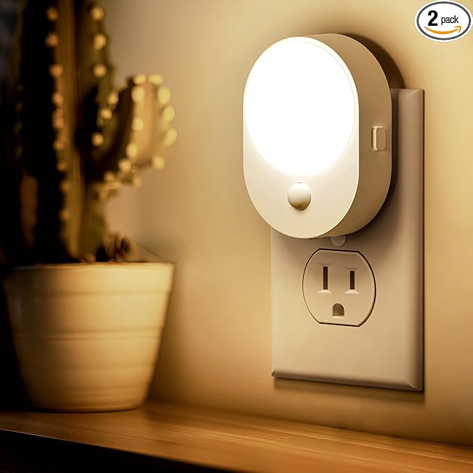 L LOHAS LED Motion Sensor Night Light,[2-PACK] Night Lights Plug into Wall,Motion Sensor and Dusk to Dawn Sensor,3000K Soft White,30/60/100lm Brightness Dimmable,Nightlight for Bathroom Hallway