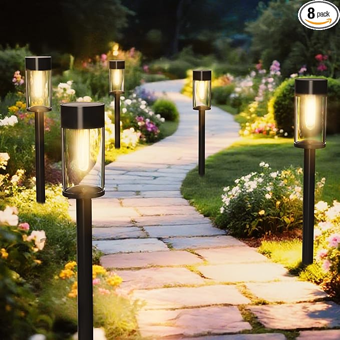 8 Pack Solar Pathway Lights Outdoor Waterproof, High Brightness LED Solar Garden Lights for Patio, Yard, Lawn, Landscape, Driveway, Walkway, Auto On/Off, 3000K