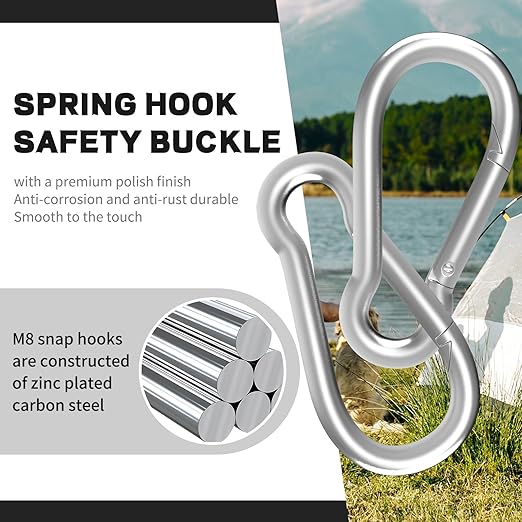 Carabiner, Heavy Duty Galvanized Steel Spring Snap Hook Carabiner Clips with 1000LBS Holding Capacity, Ideal for Outdoor, Hammock, Swing and Travel (M12 4.7Inch, 4PCS)