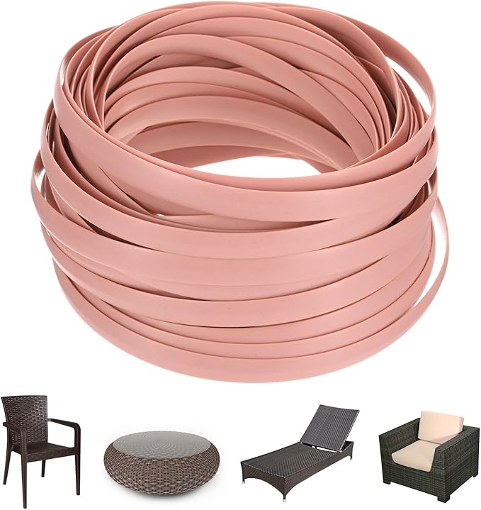 M METERXITY 1-Pack Wicker Repair Kit, 8mm x 33ft/10m Plastic Flat Rattan Replacement Supplies for Patio Furniture Repair/Basket Making/Chair Weaving, Synthetic Woven Rattan [Pink]