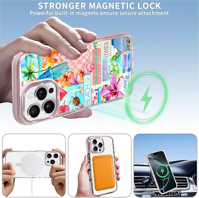 Case for iPhone 16 Pro,[Compatible with MagSafe],Coastal Beach Cover Coquette Collage Phone Case Design，for Women Girls Magnetic Clear Cover - Slim, Sleek, & Shockproof Protection