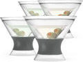 Host Freeze Insulated Martini Glasses Set of 4, Plastic Freezer Gel Chiller Double Wall Stemless Coupe and Cocktail Glass, 9 oz, Grey