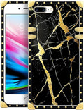 Compatible with iPhone 8 Plus 7 Plus Case, Black Gold Marble Nature Luxury Golden Decoration for Girl Women Soft TPU Shockproof Protective Hard PC Back for iPhone 8 Plus 7 Plus