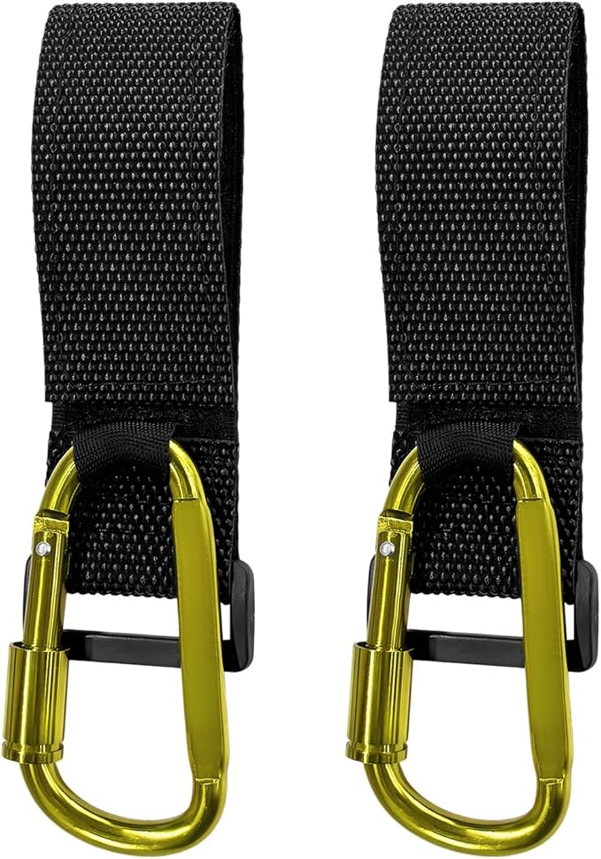 2 PCS UTV Hook for Hanging Headsets, Aluminum Alloy Stroller Carabiner Clips with Adjustable Strap, Multipurpose Roll Cage Hooks for Motorcycle Dirt Bike Scooter Owners (Golden)