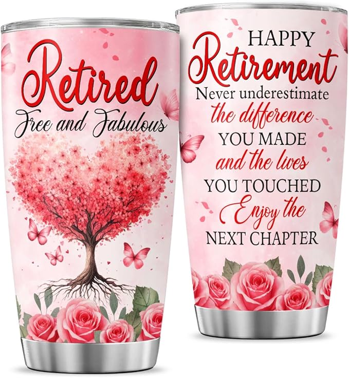 Retirement Gifts for Women with Inspirational Message, 20oz Stainless Steel Insulated Tumbler, Floral Heart Tree Travel Mug for Coworker, Mom, Teacher, Friend, Farewell