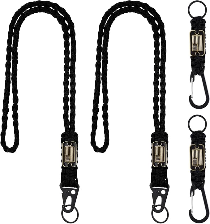 Frienda 2 Set Heavy Duty Paracord Lanyard Necklace Whistles Strap Braided 550 Keychain Lanyard for Outdoor Activities Camera