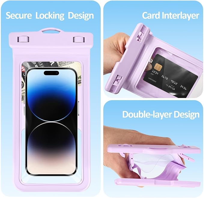 MOLOPPO Waterproof Phone Pouch, with Interior Card Holder, Large Dry Phone Case for iPhone 17 16 15 14 13 Pro Max, Beach Vacation Essentials,1 Pack,Purple