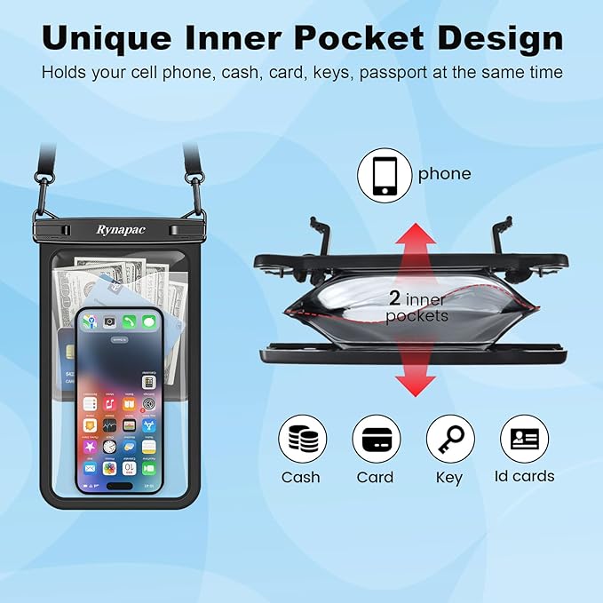 Rynapac [Up to 10" Large Waterproof Phone Pouch - 2 Pack IPX8 Waterproof Phone Case for iPhone 17 16 15 Pro Max Galaxy S26 Ultra, Touchscreen & Underwater Photography, Beach Cruise Travel Essentials