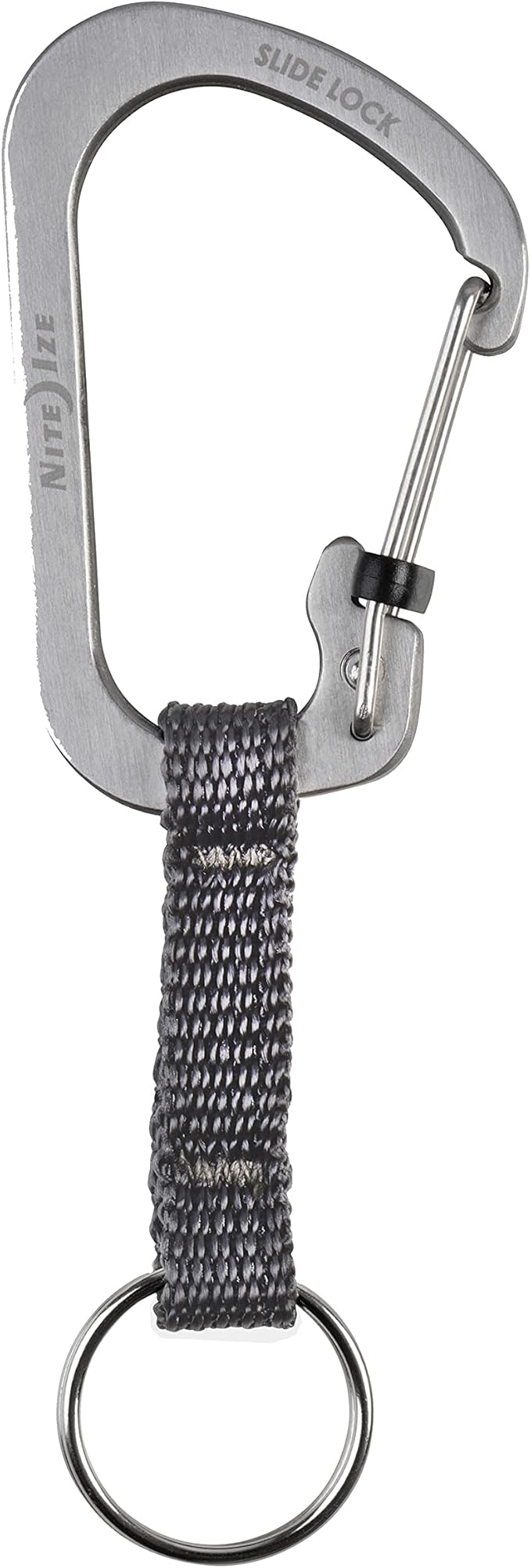 Nite Ize SlideLock Key Ring, Aluminum Locking Carabiner Key Chain with Webbing, Stainless Steel