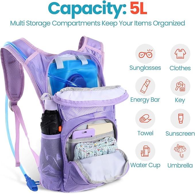 Shinylin 2 Pcs Kids Hydration Backpack with 1.5L Water Bladder Lightweight Kids Hiking Backpack Water Rucksack for Boys Girls Climbing Running