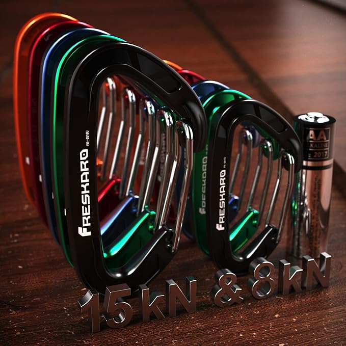 FresKaro 5pcs Nano Carabiner Clips, 8kN 1798lbs, Small Sturdy, Reliable Time-Tested Strong Spring Wiregate, Mini Size 2.37inch, Choice of 5colors