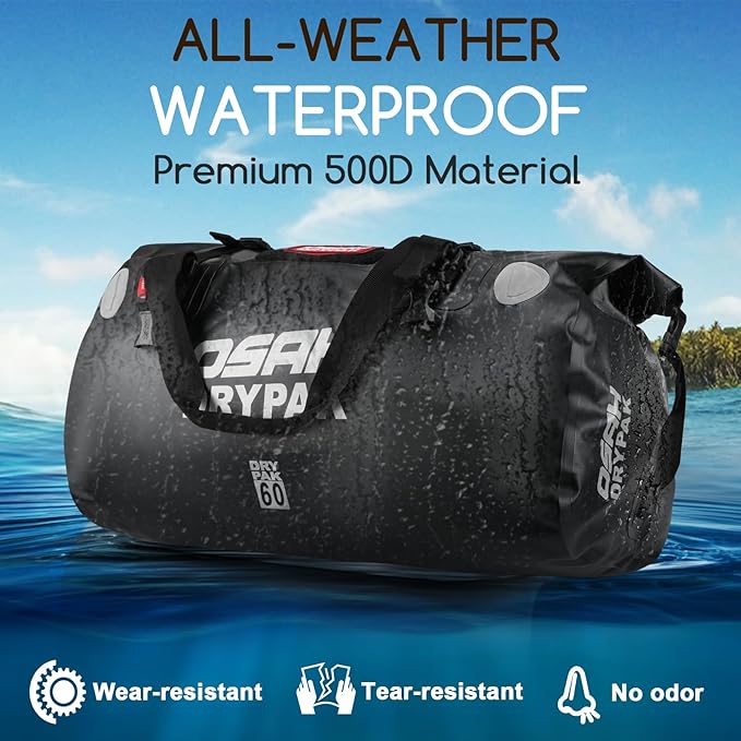 OSAH DRYPAK Waterproof Duffel Bag - Motorcycle Dry Bag Tail Bag with Large Storage Space, Waterproof Luggage Duffle Bags with Outer Mesh Zipper Pocket for Camping, Kayaking, Fishing & Traveling