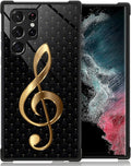 for Samsung Galaxy S22 Ultra Case, Gold Black Music Pattern Graphic Design Girl Boy Soft Silicone Hard Acrylic Shock Protection for Samsung Galaxy S22 Ultra