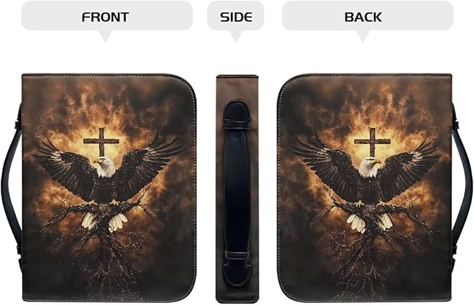 Large Bible Cover Case for Women Men Bald Eagle and Cross Print PU Leather Bible Case with Bookmark Church Bag Book Carrying Case Bible Cover for Women Men Bible Case for Men Women