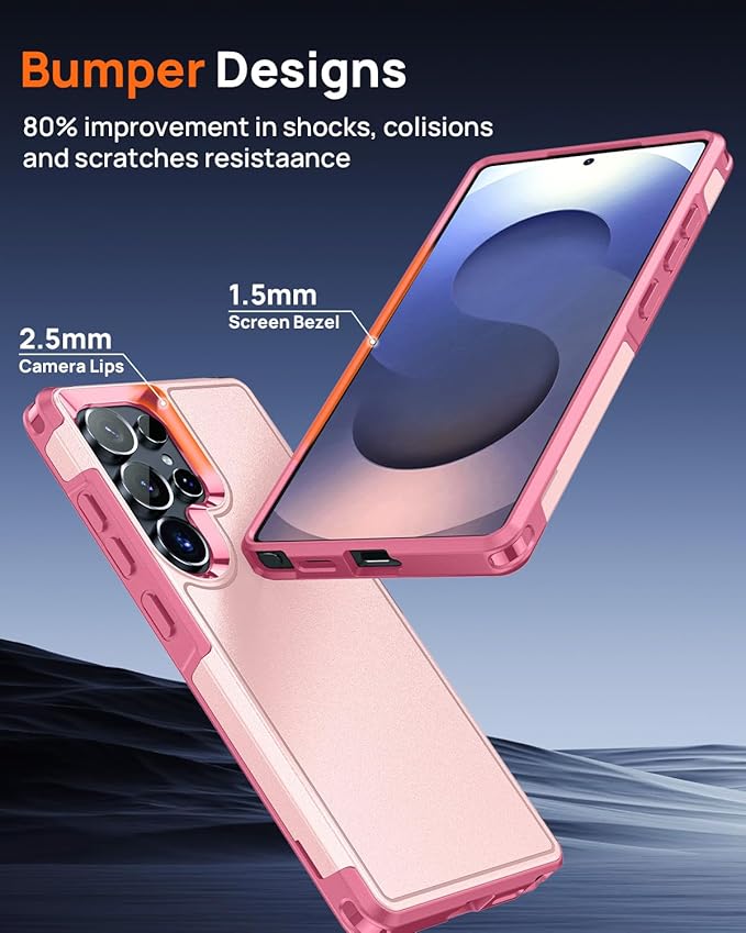 Lanhiem for Samsung Galaxy S25 Ultra Phone Case with Tempered Glass Screen Protector, Shock Absorption, Anti-Scratch Shockproof Case Cover for Samsung S25 Ultra, Pink