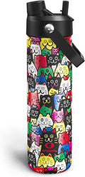 ENCOOL Insulated Water Bottle with Straw Stainless Steel Water Bottle, Leak-Proof, BPA-Free, Double Wall Vacuum Keeps Cold for 24 Hours for Sports, Travel, School (26 oz, Cat Pattern)
