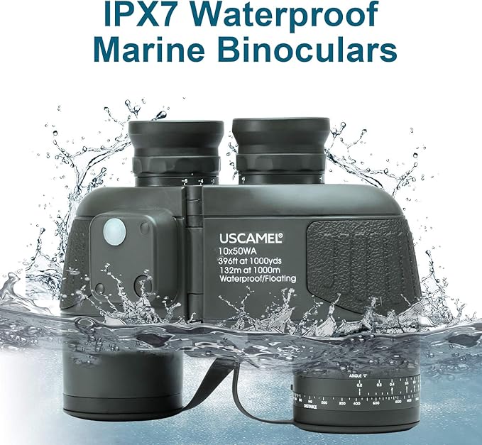 USCAMEL 10X50 Marine Binoculars for Adults with Rangefinder Compass, Waterproof Marine Binoculars for Sailing Boating Fishing