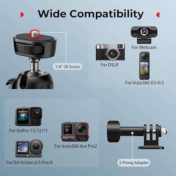 SMALLRIG Small Camera Tripod Selfie Stick, Extendable 8"-15" Mini Handheld Carabiner Tripod with Mantis Hook, 360° Ball Head, Cold Shoe Mount, 1/4"-20 Screw for DSLR, Adapter for DJI, for GoPro - 5285