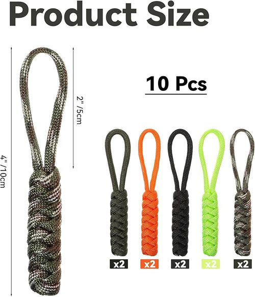10 Pieces Paracord Zipper Pull Replacement Zipper Pulls Tab 4" Keychain Backpack Lanyards Universal Pulls Nylon Repair Slider Pull Tab Fixer for Backpacks Tents Trolley Traveling Cases Jackets
