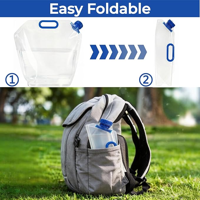 AVLA 6 Pack Collapsible Water Container Bag, 1.5 Gal Clear Plastic Foldable Storage Jug, No-Leak Freezable Camping Carrier Tank, Folding Hiking Hydration Canteen for Outdoor Sport Riding Mountaineer