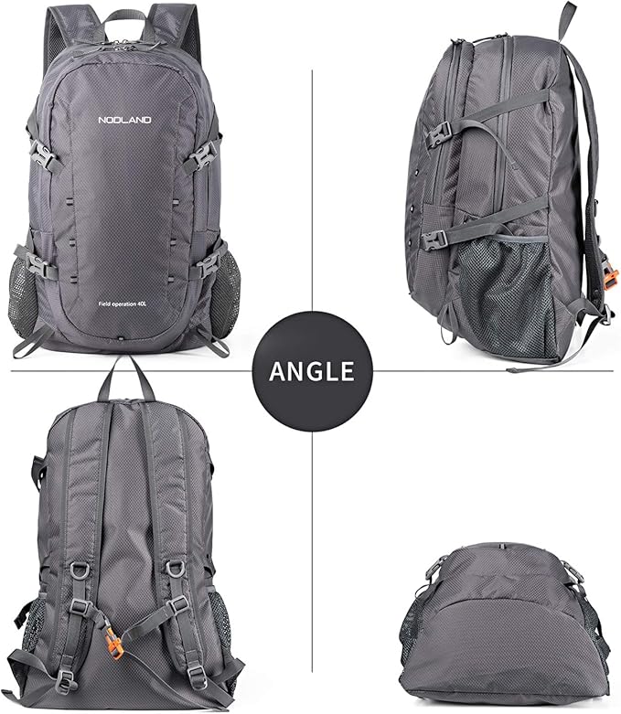 NODLAND Lightweight Backpack, Travel 40L Foldable Water-Resistant Daypack, Hiking Outdoor Camping Rucksack for Men Women