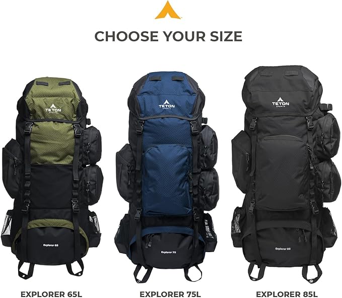 Teton 65L Explorer Internal Frame Backpack for Hiking, Camping, Backpacking, Rain Cover Included, Graphite