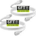 16/3 White Extension Cord 6 FT (2Pack), Indoor Extension Cord for Laptops, Coffee Makers, Office Home Appliances, 3 Prong Resistant Cable Flexible, 13A 125V 1625W ETL Listed