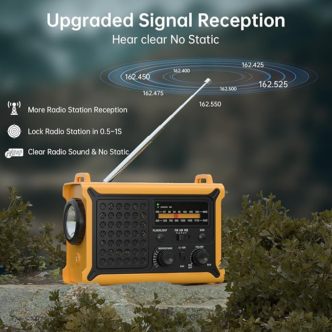 NOAA Weather Radio-12000mAh/44400mWh AM/FM Emergency Portable Radio with Solar Panel/Hand Crank/AC Input Rechargeable Battery and Flashlight SOS Siren Lamp for Indoor/Outdoor Emergencies