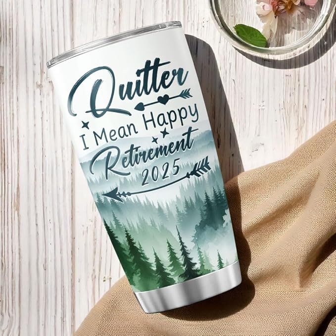 Funny Retirement Tumbler 2025 for Men Women, Quitter I Mean Happy Retirement 20oz Stainless Steel Cup, Insulated Travel Mug Gift for Coworker Boss Dad Mom Friend Use