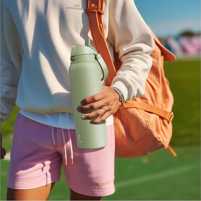 40 oz Insulated Water Bottle with Straw: Meoky Stainless Steel Metal Water Bottle with 2-in-1 Lid - Leak Proof, Cold for 24 Hours, Protective Silicone Base, BPA-Free for Sports Gym, Cream