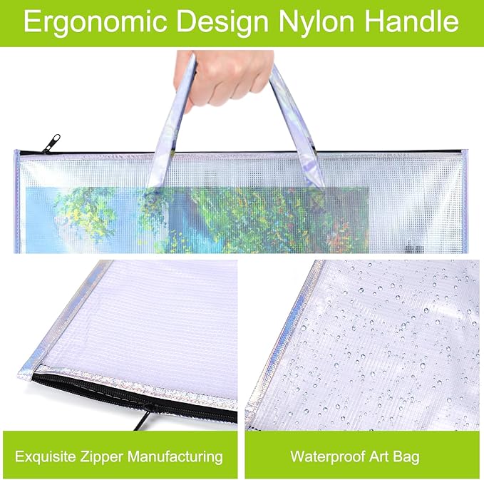 BUSOHA Art Portfolio Bag with Handle and Zipper - 2 PACK 19"X 25" Clear Waterproof Poster Storage Bag for Artworks, Drawing Pads Supplies, Charts and Teaching Material Multipurpose