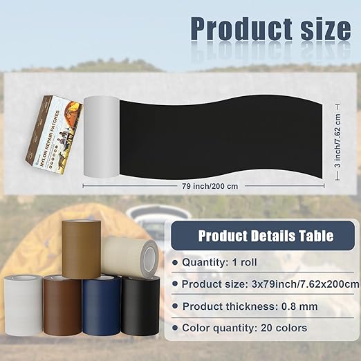 3x79 Inch Nylon Repair Patch Nylon Repair Tape Self Adhesive Fabric Tapes Outdoor Camping Gear Fabric kit for Tent, Umbrella, Down Jackets, Sleeping Bag, Knapsack（Beige Yellow）