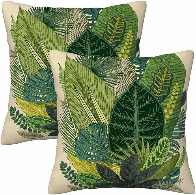 Tropical Leaves Palm 18x18 Throw Pillow Covers Set of 2 Green Tree Banana Leaf Alocasia Fern Monstera Cushion Pillow Cases Square Velvet Outdoor Decorative Home Bed Sofa Couch Office Hotel